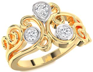 Diamond White Yellow Gold Pear Three Stone Ring