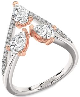 Diamond White Rose Gold Pear Three Stone Ring
