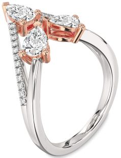 Diamond Silver & 10K Rose Gold Pear Three Stone Ring