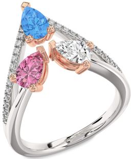 Diamond White Rose Gold Pear Three Stone Mother's Ring