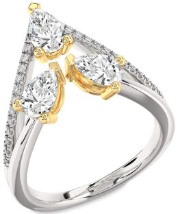 Diamond White Yellow Gold Pear Three Stone Ring