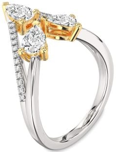 Diamond Silver & 10K gold Pear Three Stone Ring