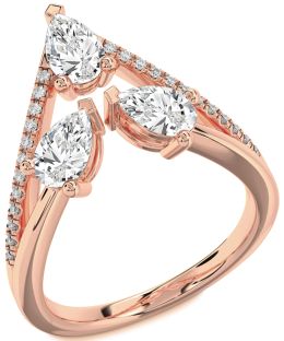 Diamond Rose Gold Pear Three Stone Ring