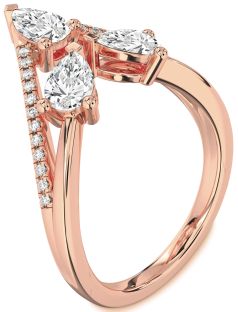 Diamond Rose Gold Pear Three Stone Ring