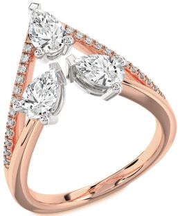 Diamond White Rose Gold Pear Three Stone Ring