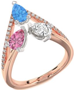 Diamond Platinum & Rose Gold Pear Three Stone Mother's Ring