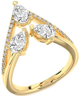 Diamond Gold Pear Three Stone Ring