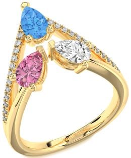 Diamond Gold Silver Pear Three Stone Mother's Ring