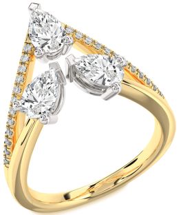 Diamond White Yellow Gold Pear Three Stone Ring