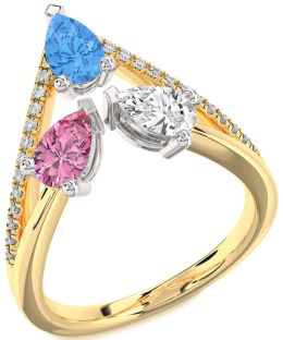 Diamond White Yellow Gold Pear Three Stone Mother's Ring