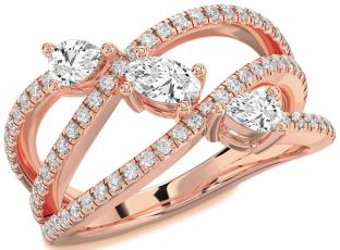 Diamond Rose Gold Oval Three Stone Ring