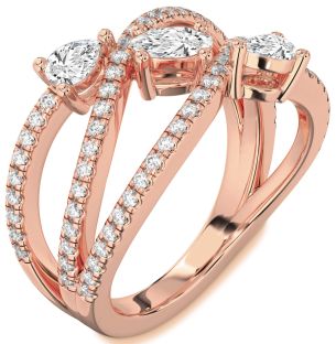 Diamond Rose Gold Oval Three Stone Ring