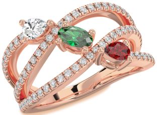 Diamond Rose Gold Oval Three Stone Mother's Ring