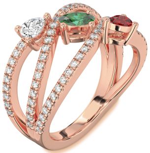 Diamond Rose Gold Oval Three Stone Mother's Ring