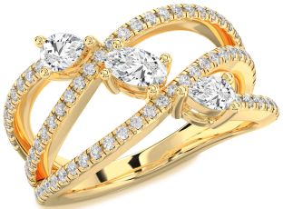 Diamond Gold Oval Three Stone Ring