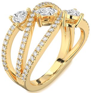 Diamond Gold Oval Three Stone Ring