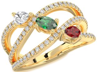 Diamond Gold Oval Three Stone Mother's Ring