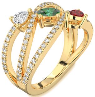 Diamond Gold Oval Three Stone Mother's Ring