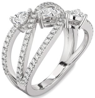 Diamond White Gold Oval Three Stone Ring