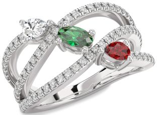 Diamond Platinum Oval Three Stone Mother's Ring