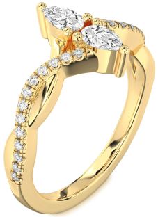 Diamond Gold Pear Two Stone Ring