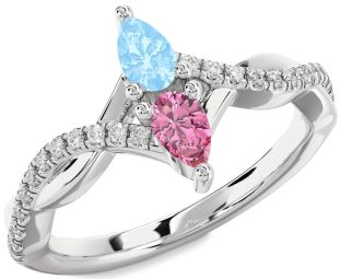 Diamond Silver Pear Two Stone Promise Ring