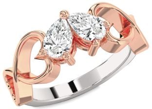 Diamond Silver & 10K Rose Gold Infinity Heart Two Stone Ring