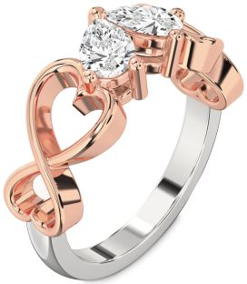 Diamond Silver & 10K Rose Gold Infinity Heart Two Stone Ring