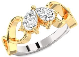 Diamond Silver & 10K gold Infinity Heart Two Stone Ring