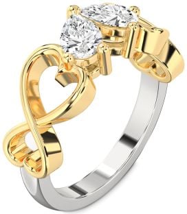 Diamond Silver & 10K gold Infinity Heart Two Stone Ring