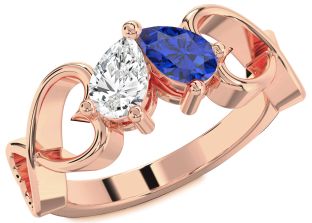 Rose Gold Silver Infinity Heart Two Stone Promise Ring