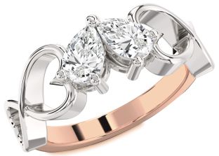 Diamond White Rose Gold Infinity Heart Two Stone Ring