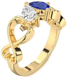 Gold Infinity Heart Two Stone Promise Ring