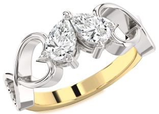 Diamond White Yellow Gold Infinity Heart Two Stone Ring