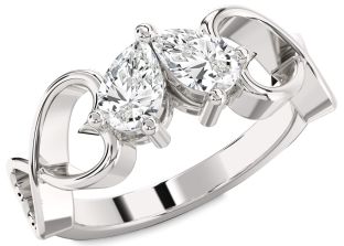 Diamond White Gold Infinity Heart Two Stone Ring