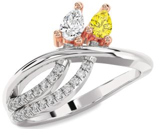 Diamond Silver & 10K Rose Gold Pear Two Stone Promise Ring