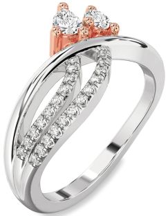 Diamond Silver & 10K Rose Gold Pear Two Stone Ring