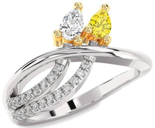 Diamond Silver & 10K gold Pear Two Stone Promise Ring