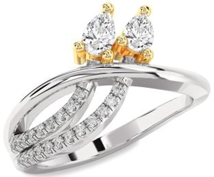 Diamond Silver & 10K gold Pear Two Stone Ring