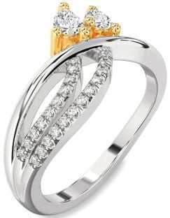 Diamond Silver & 10K gold Pear Two Stone Ring