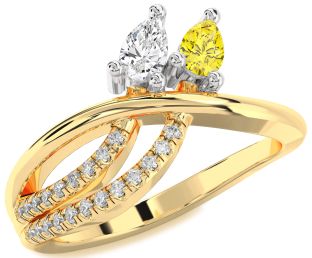 Diamond White Yellow Gold Pear Two Stone Promise Ring