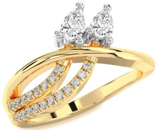 Diamond White Yellow Gold Pear Two Stone Ring