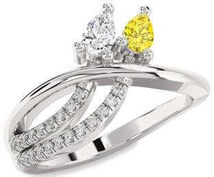 Diamond Silver Pear Two Stone Promise Ring