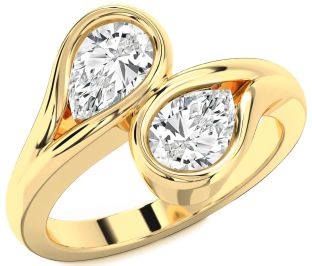 Diamond Gold Pear Two Stone Ring
