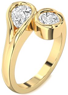 Diamond Gold Pear Two Stone Ring