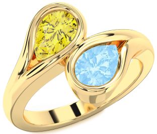Gold Pear Two Stone Promise Ring