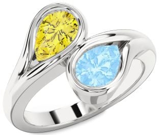 Silver Pear Two Stone Promise Ring