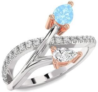 Diamond Silver & 10K Rose Gold Pear Two Stone Promise Ring
