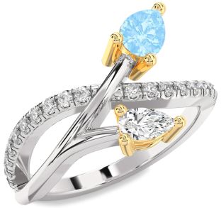 Diamond Silver & 10K gold Pear Two Stone Promise Ring