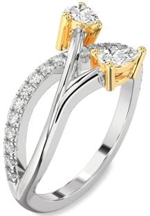 Diamond Silver & 10K gold Pear Two Stone Ring